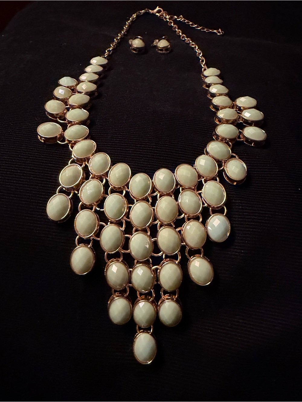Cascading web statement bib necklace and earring set